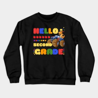 Hello Second Grade, Funny Dinosaur Monster Truck Back School Crewneck Sweatshirt